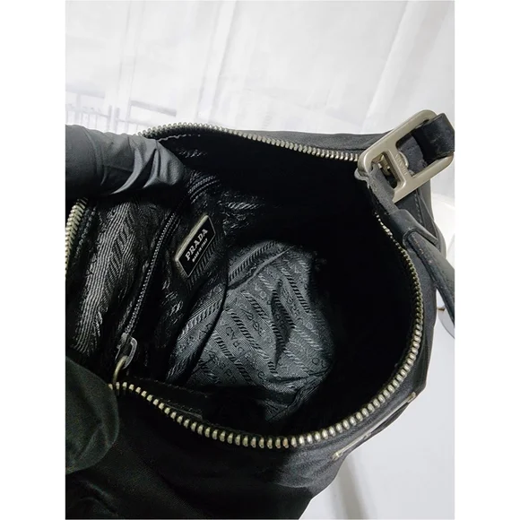 PRADA Tessuto Nylon/ Leather Shoulder Bag Black